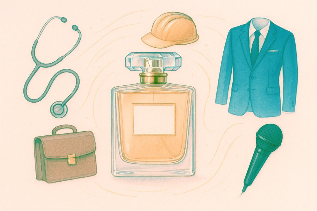 Perfumy otoczone atrybutami zawodów