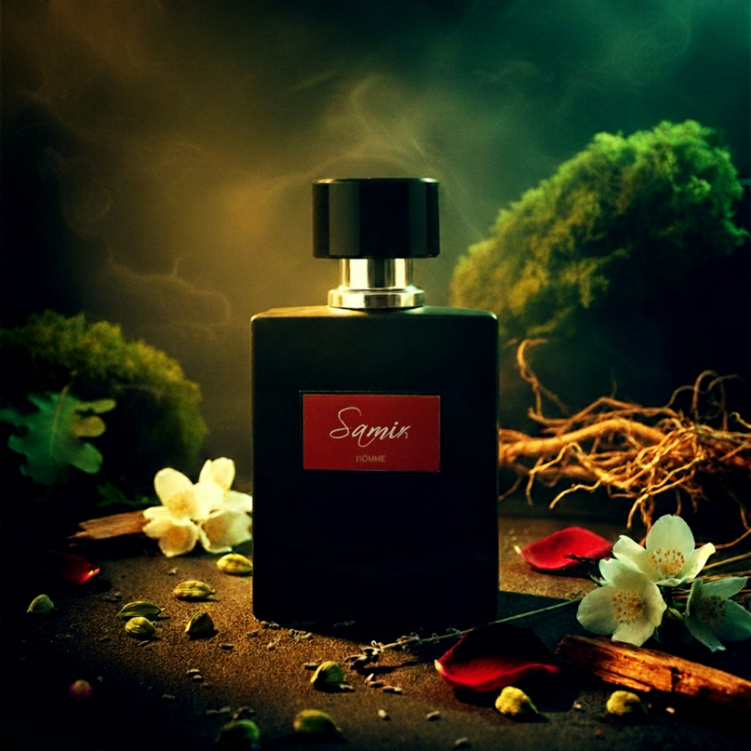 Samir perfume on moss with floral accents