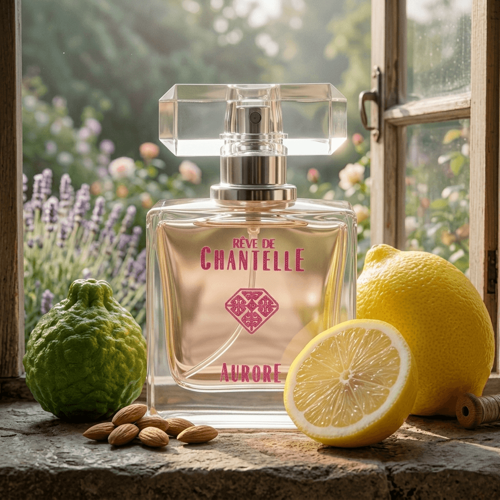 Aurore perfume by Rêve de Chantelle with citrus fruits by a window